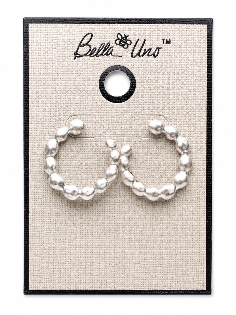 Bella Uno Silver Beaded Hoop Earrings - Polished Mini Hoops